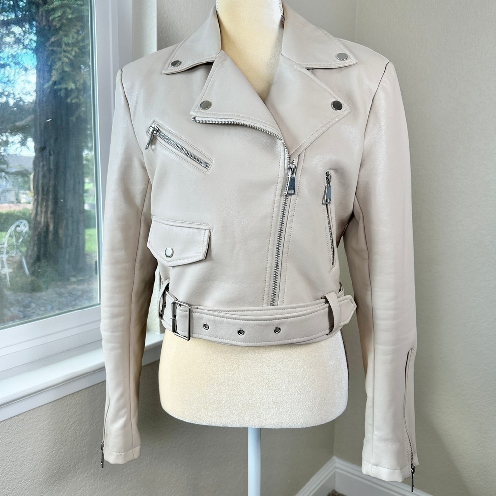 Azalea Wang Attalae Faux Leather Moto Jacket Womens L Edgy Cropped Minimalist
